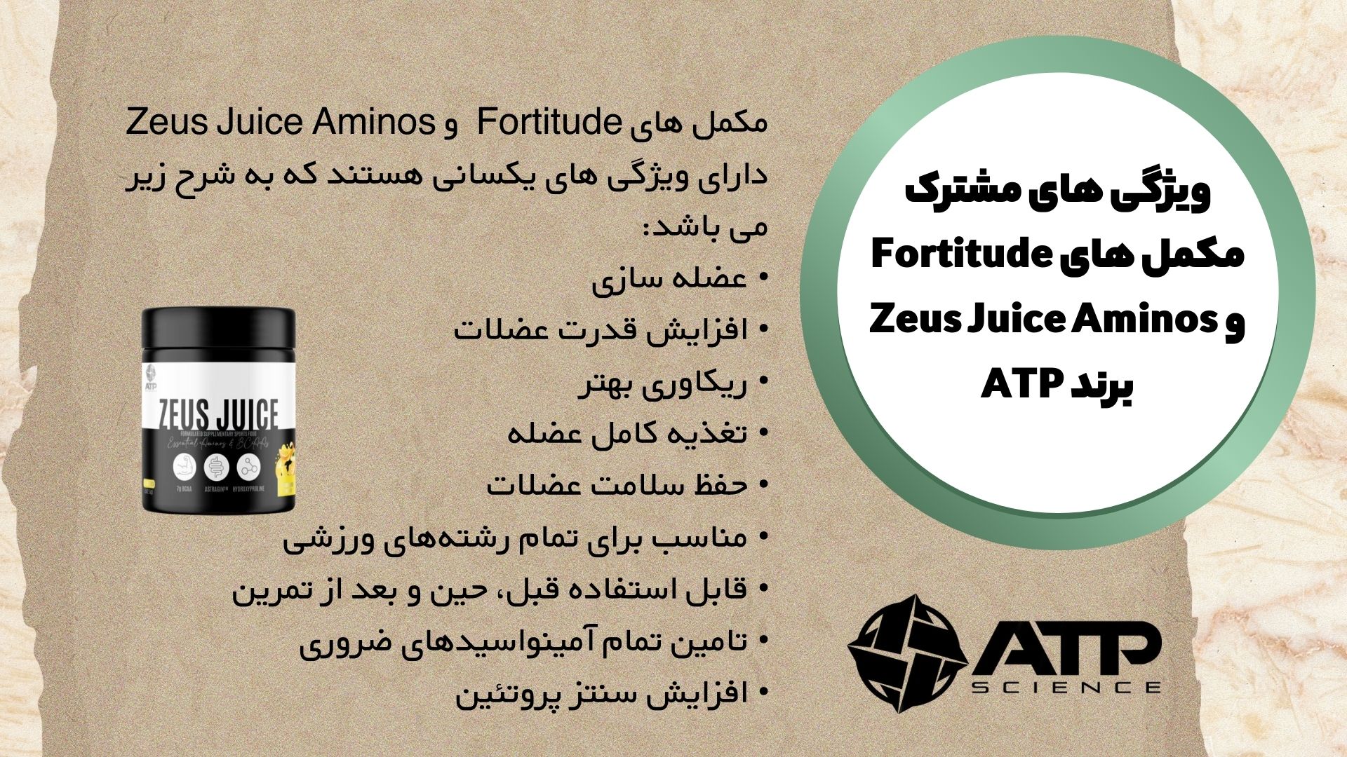ویژگی های مشترک مکمل های Fortitude و Zeus Juice Aminos برند ATP